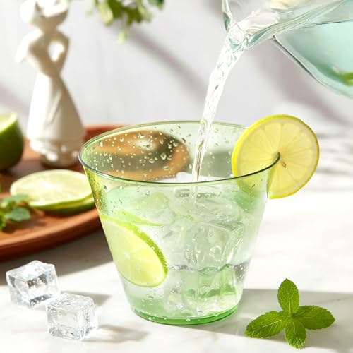 9 oz Clear Plastic Cups Green Plastic Disposable Cups for Cocktail 50 Pack Fancy Cocktail Cup for Party Stemless Wine Glasses for Wedding Graduation Birthday