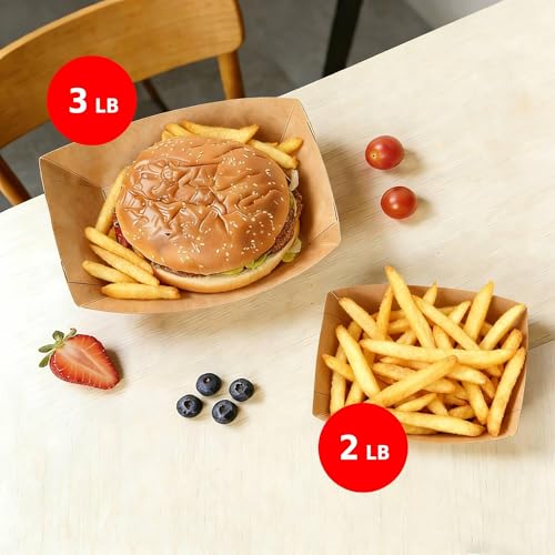 250 Pack 2lb Paper Food Boats - Heavy-Duty Food Trays Disposable,Paper Food Trays for Hot Dog,Nacho,Fries,Onion Rings,Ice Cream or Other Snacks
