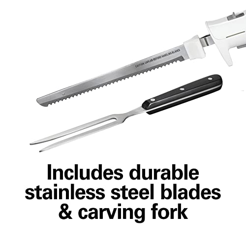 Hamilton Beach Electric Knife Set for Carving Meats, Poultry, Bread, Crafting Foam & More, Reciprocating Serrated Stainless Steel Blades, Ergonomic Design Storage Case + Fork Included, 5 Foot Cord