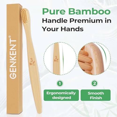 GENKENT Bamboo Toothbrushes 12 Pack Natural Toothbrushes BPA Free Soft Bristles Toothbrush Eco Friendly Charcoal Toothbrush for Travel