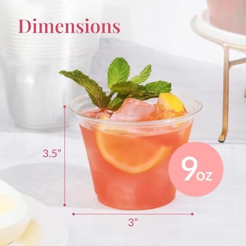 Prestee 250-Pack - 9oz Clear Plastic Cups - Durable Disposable Plastic Wine Glasses for Party, Weddings, and Catering - Small Drinking Glasses for Cocktails and Beverages - Heavy-Duty Fruit Punch Cups