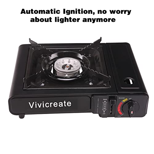 Vivicreate Portable Butane Stove 8500 BTU, Butane Stove with Auto Ignition for Camping, Lightweight Portable Gas Stove Burner with Safety Lock, Butane Burner, Estufa de Gas Portatil(Black)