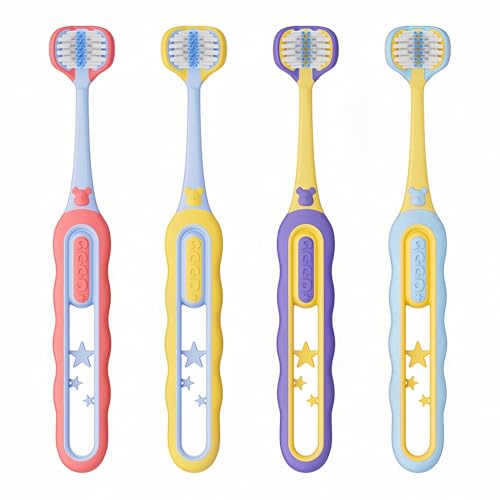 EASICUTI Soft Toddler Toothbrushes, Efficient 3 Sided Toothbrush, Baby Toothbrush 12 Months and up,Infant Toothbrush, Toddler Training Tooth brush for Ages 2-12 Years, Cleans All Sides-4 Pack (Patent)