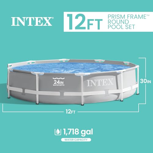 INTEX 26710EH Prism Frame Premium Above Ground Swimming Pool: 12ft x 30in – SuperTough Puncture Resistant – Rust Resistant – Easy Assemble – 1718 Gallon Capacity – Pool Only