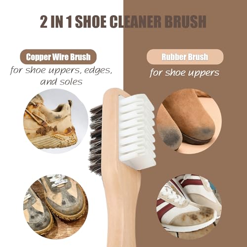 Suede Brush and Eraser, Suede Shoe Cleaner with Crepe & Brass Bristle Brush and Suede Eraser, Safe Effectively Solves Stubborn Stains on Sneaker Leather, Suede, Nubuck Care