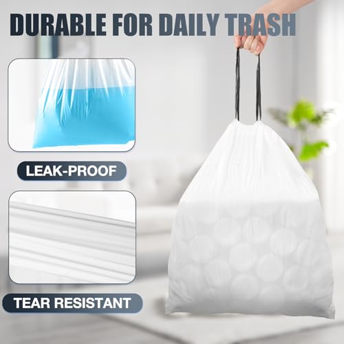 Drawstring 8 Gallon Trash Bags - 42 Count Pre-separated Medium Trash Bags 8 Gallon, White Unscented 8 Gal Garbage Bags