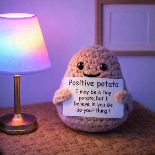 Mini Funny Knitted Wool Potato Toy with Positive Card - Creative Cute Crochet Doll Cheer Up Gift for Friends Parties Women Men Mothers Day Graduation Decoration and Encouragement