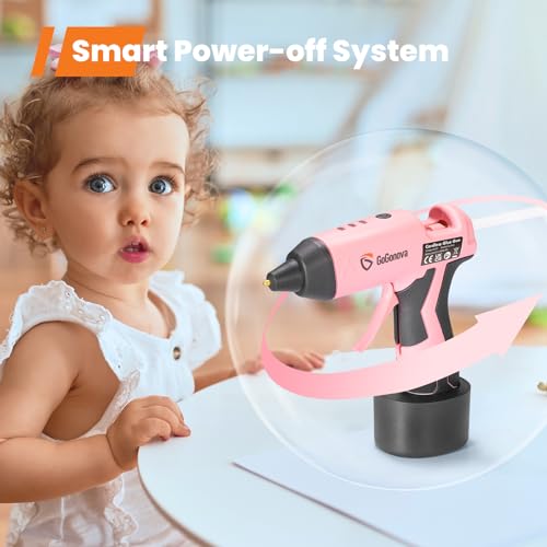 GoGonova Cordless Glue Gun, 15s Fast Preheating 2Ah Cordless Hot Glue Gun with 25 Pcs Premium Mini Glue Gun Sticks, USB-C Battery Rechargeable Hot Glue Gun, Smart Power-Off, Pink