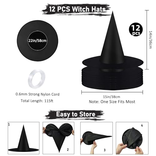 12 Pcs Halloween Decorations 15" Floating Witch Hats Wiches Hanging Decor