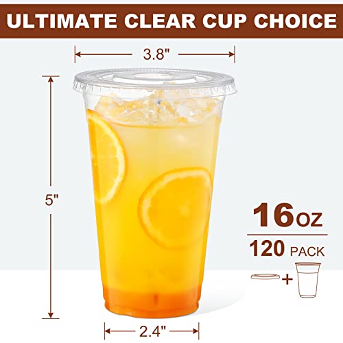 AOZITA 120 Sets - 16 oz Clear Plastic Cups with Lids, Disposable Cups With Straw Slot Lids for Cold Drinks, Milkshake, Smoothie