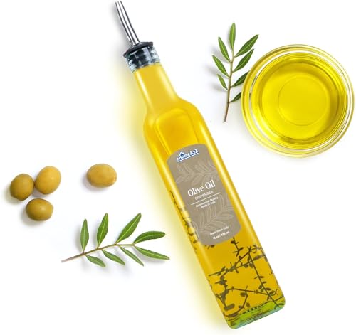EHOMEA2Z Italian Glass Olive Oil Dispenser Bottle - 16 Oz, Oil and Vinegar Cruet with Stainless Steel Spout for Kitchen, Slight Green Tint (1, 473ml)