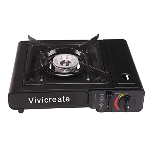 Vivicreate Portable Butane Stove 8500 BTU, Butane Stove with Auto Ignition for Camping, Lightweight Portable Gas Stove Burner with Safety Lock, Butane Burner, Estufa de Gas Portatil(Black)