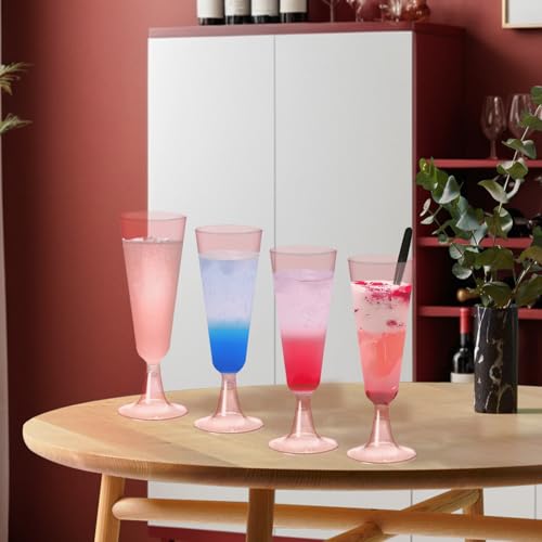 Champagne Flutes Plastic,25 Pack Wine Glasses,Disposable Champagne Glasses,5 Oz Pink Shot Cups,New Year Christmas Party Wedding Birthday Graduation Drinking Dessert Cocktail Cups Decorations