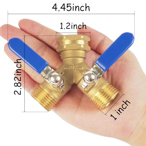 Hose Splitter 2 Way Heavy Duty, Full Flow Garden Hose Splitter with Large Easy-Turn Handle, 3/4 Inch GHT Brass Water Hose Splitter for Outdoor Faucet, Y Valve Hose Bib Splitter