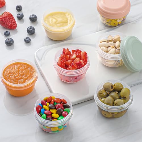 VITEVER 16 Pack 4 oz Small Containers with Lids, Reusable Plastic Jars for Snack and Puree, Salad Dressing Container to Go, Deli Containers