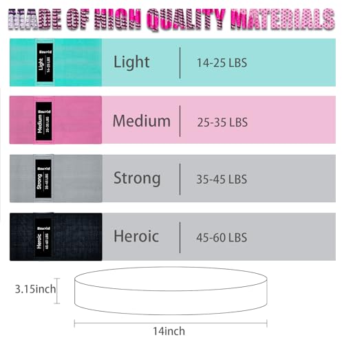 Resistance Bands for Working Out, 4 Levels Exercise Bands for Women & Men, Elastic Workout Band for Physical Therapy, Fabric Booty Band for Gym, Yoga, Pilates, Leg Training