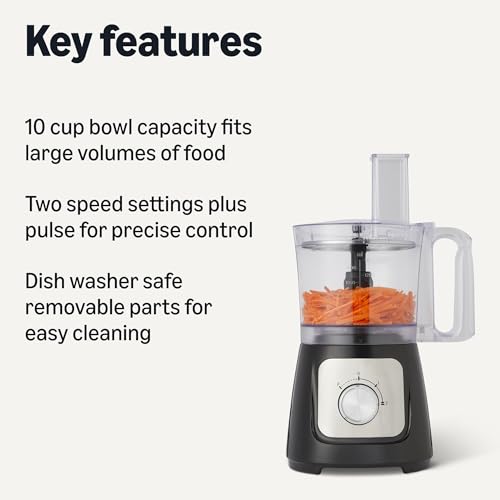 Basics Food Processor and Vegetable Chopper, 10 Cup Bowl, 2-Speed, 500 Watt Motor, Black
