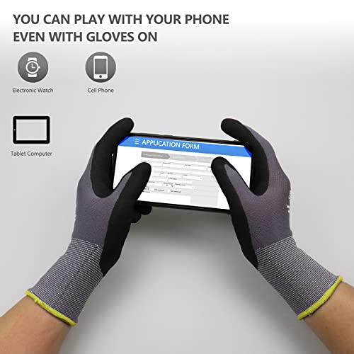 LOCCEF Work Gloves MicroFoam Nitrile Coated-6 Pairs,Seamless Knit Nylon Gloves,Gray Work gloves