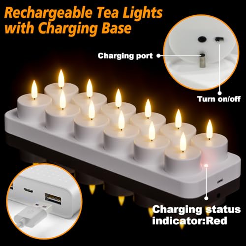 GenSwin Rechargeable Tea Lights Candles Remote Timer Charging Base White