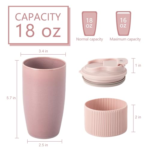 Ceramic Travel Coffee Mug with Polypropylene Lid and Insulated Sleeve, 16 oz, Portable Coffee Cup for Car Cup Holder, Transmutation Glaze Microwave and Dishwasher Safe(Pinkish Purple)