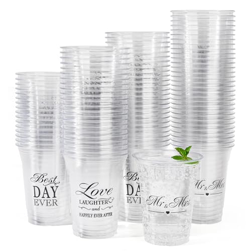 150 Pack Wedding Disposable Plastic 12 oz Mr and Mrs Cups for Wedding Reception and Bridal Shower Decorations