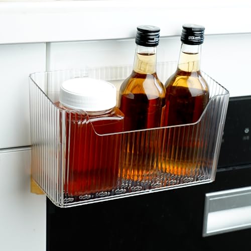 2 Pack Cabinet Door Organizer, Adhesive Wall Mounted Organizer Bins, Clear Storage Caddy, Stackable Basket for Kitchen Cabinets, Bathroom, Pantry