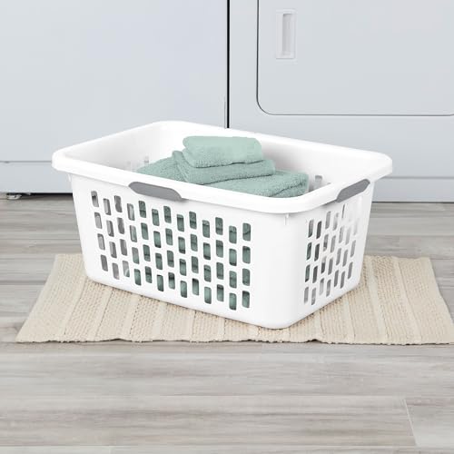 Sterilite Laundry Basket, Plastic Clothes Hamper, Large Rectangle Bin with Comfort Grip Handles and Reinforced Rim, 2 Bushel Capacity, White, 6 Pack