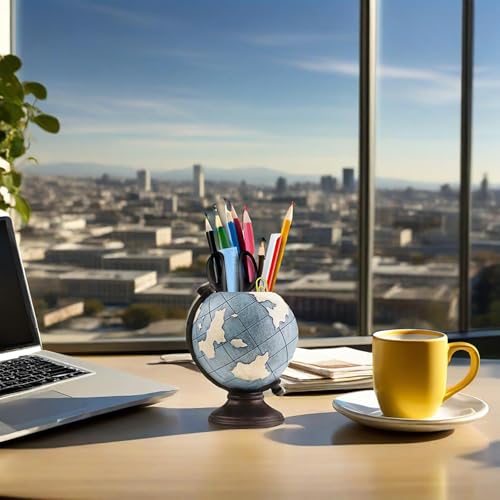 MUAMAX Globe Pen Pencil Holder for Desk Pen Organizer for Desk Desktop Organizer Pencil Cup Pot Desktop Accessories for Home Office School