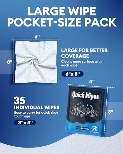 Jevvu Shoe Wipes, 35 Individually Wrapped Sneaker Cleaning Wipes for White Shoes, Dual-Textured, Waterless