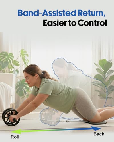 VINSGUIR Ab Roller Wheel for Beginners to Pros, Ab Roller with Adjustable & Detachable Resistance Band, Core Workout Equipment for Home Gym, Abdominal Wheel with Exercise Guide and Knee Pad, Men Women