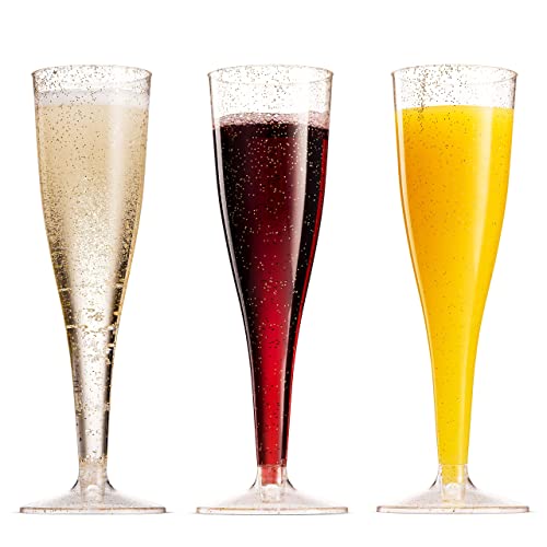 Munfix 100 Plastic Champagne Flutes - 5 Oz Disposable Clear Champagne Glasses for Parties, Mimosa Bar, Events, Wedding and Shower Party Supplies - Toasting Cocktail Cups