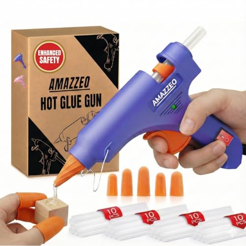 Mini Hot Glue Gun and Sticks Set 40pcs with 5 Fingers Safety Caps - Kids & Home Use Gun, Pistola De Silicona Caliente School Projects & Quick Repairs Small Glue Gun for Crafts