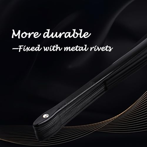 2 Pack Large Folding Hand Fan, Black Chinese Kung Fu Tai Chi Fan Nylon-Cloth Fan For Men And Women Performance, Dance, Decorations, Festival, Gift (Folding fan black 2p)