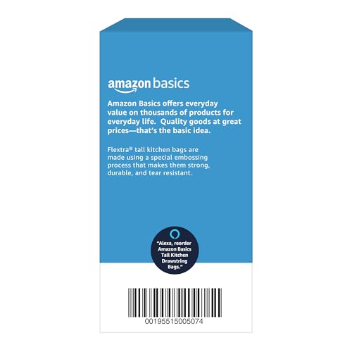 Basics Flextra Tall Kitchen Drawstring Trash Bags, 13 Gallon, 120 Count
