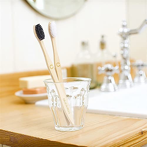 NUDUKO Bamboo Toothbrushes Biodegradable Toothbrush 10 Pack - Eco-Friendly, Natural Wooden Tooth Brush, BPA Free Travel Size Organic Soft Bristle Toothbrush, Soft Toothbrushes for Adults