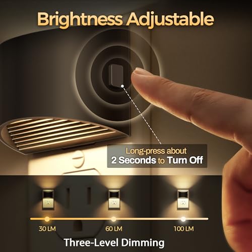 DORESshop LED Night Light2 Pack, Night Lights Plug into Wall, 3 Level Brightness Adjustable Plug in Night Light, Dusk to Dawn Sensor, Nightlights