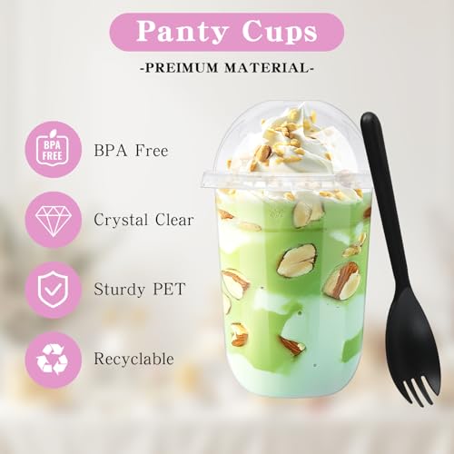 Kosotody 50 Pack 16oz Clear Plastic Parfait Cups with Dome Lids (No Hole) and Sporks Disposable Fruit Cups for Dessert,Yogurt,Pudding,Snacks,Fruits,Bakeries,Ice Cream