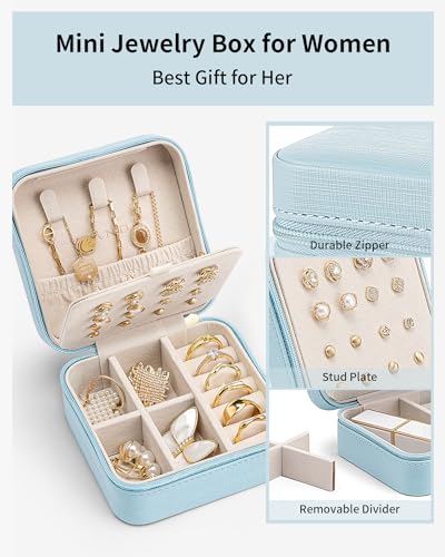 VLANDO Travel Jewelry Case, Bridesmaid Gift for Women - Small Travel Jewelry Box for Girls Women - Blue
