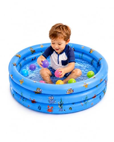 Baby Pool for Toddlers 1-3 with Bubble Bottom, Inflatable Kiddie Pool for Kids with Easy Drain Plug, Small Blow Up Pool for Backyard Summer Water Play, Durable Kids Swimming Pool (Blue)