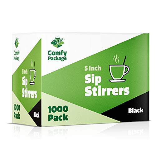 Comfy Package 1000 Count 5 Inch Coffee & Cocktail Stirrers/Straws Disposable Plastic Sip Stir Swizzle Sticks - Black