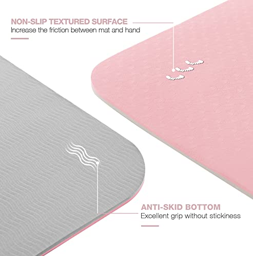 Yoga Mat Non Slip, Pilates Fitness Mats, Eco Friendly, Anti-Tear 1/4" Thick Yoga Mats for Women, Exercise Mats for Home Workout with Carrying Sling and Storage Bag