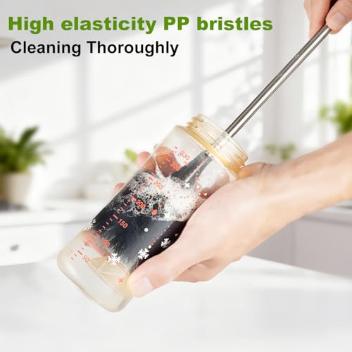 3 Pack Bottle Brushes, Stainless Steel Long Handle Water Bottle Scrub Cleaning Brush Set Including Straw & Lid Cleaner for Baby Bottles, Sports Cups
