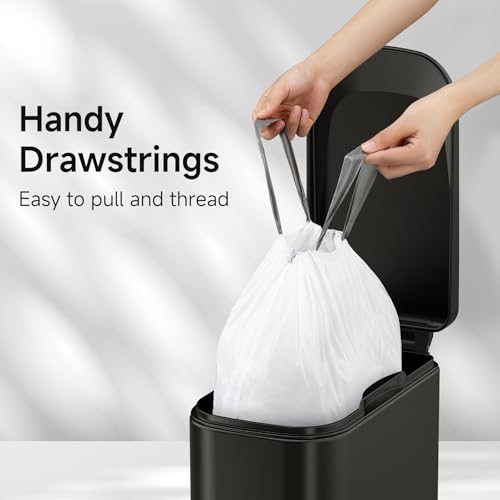 TIPGO Drawstring Trash Bags 60 Count, Pre-Cut 1.6 Gallon Small Garbage Bags, Fit 1.2-1.8 Gallon Trash Bin for Home, Office, Bathroom (Code A)