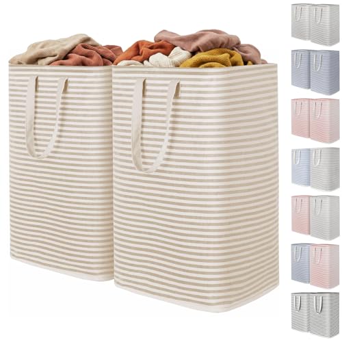 Lifewit 2 Pack Laundry Basket 80L Each, Collapsible Clothes Hamper with Reinforced Handles, Freestanding Waterproof Design for Bedroom and Laundry Room, Beige 160L Total