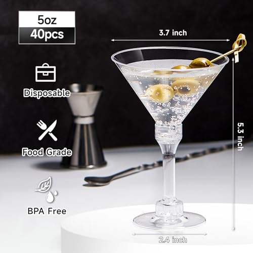 Kucoele 40 Pack Mini Plastic Martini Glasses, 5oz Disposable Cocktail Glasses Tall Party Cups for Wine, Champagne, Margarita