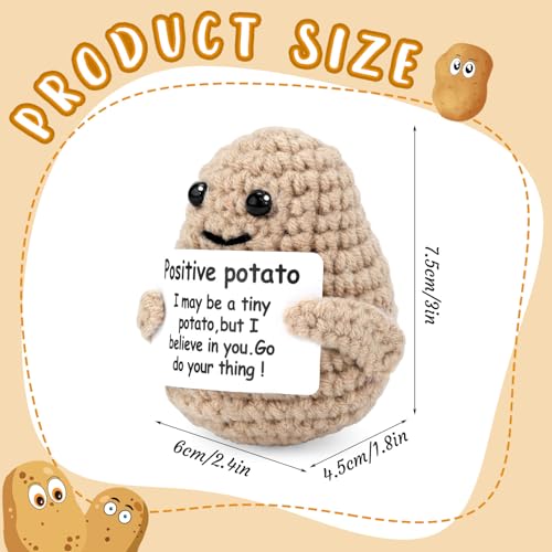 Mini Funny Knitted Wool Potato Toy with Positive Card - Creative Cute Crochet Doll Cheer Up Gift for Friends Parties Women Men Mothers Day Graduation Decoration and Encouragement