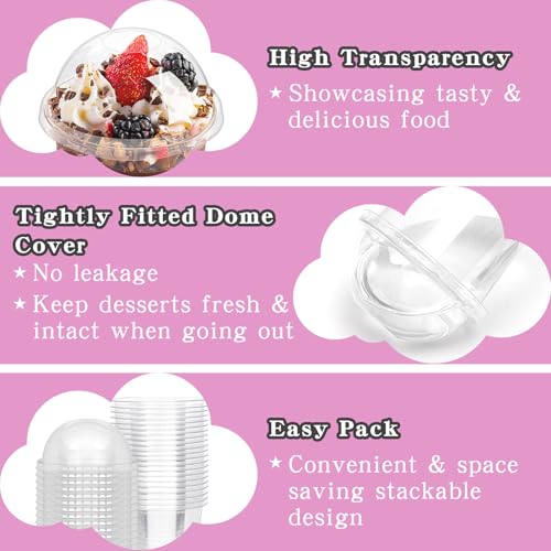 Kosotody 50 Pack 16oz Clear Plastic Parfait Cups with Dome Lids (No Hole) and Sporks Disposable Fruit Cups for Dessert,Yogurt,Pudding,Snacks,Fruits,Bakeries,Ice Cream