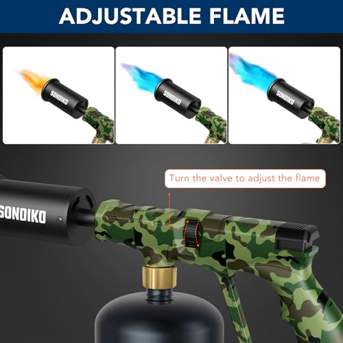 Sondiko Propane Torch Head, Powerful Kitchen Torch for Cooking, BBQ, Sous Vide and Steak Searing, Adjustable Blow Torch - Perfect Campfire Charcoal Starter, Gas Welding Kit(Propane Tank Not Included)