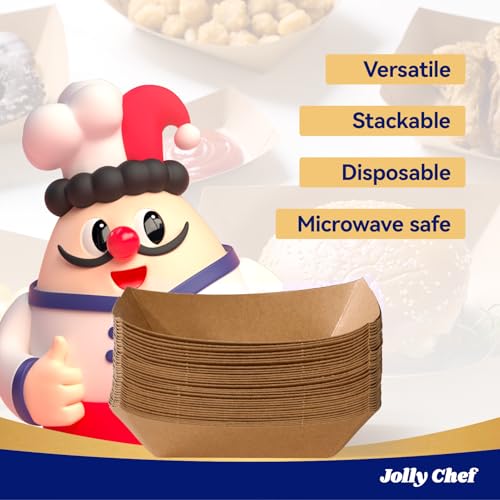 JOLLY CHEF 3lb Paper Food Trays,250 Pack Disposable Boat, Extra Large Food Serving Holder Tray for Gameday,Party, Nachos, Hot Dogs, Taco, French Fries