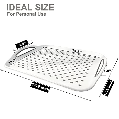 Large Non Slip Serving Tray with Handles, Silicone Gripping Nubs Lap Food Trays for Eating, Dishwasher Safe Serve for Dinner Snack Fruit Dessert Breakfast Beverage, Rectangular, Set of 2, White